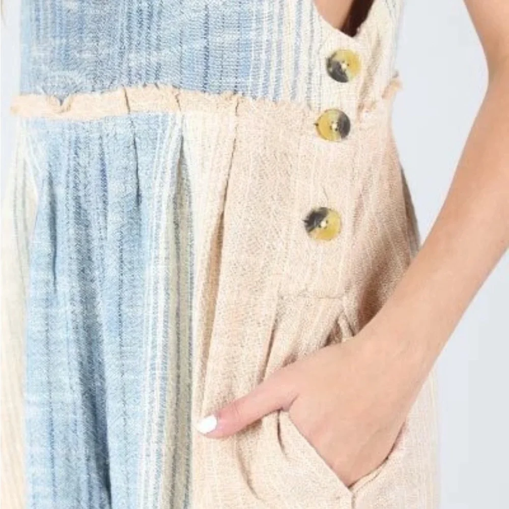 Free People Moab Striped Cotton Boho Romper Neutral Cropped Jumpsuit Large